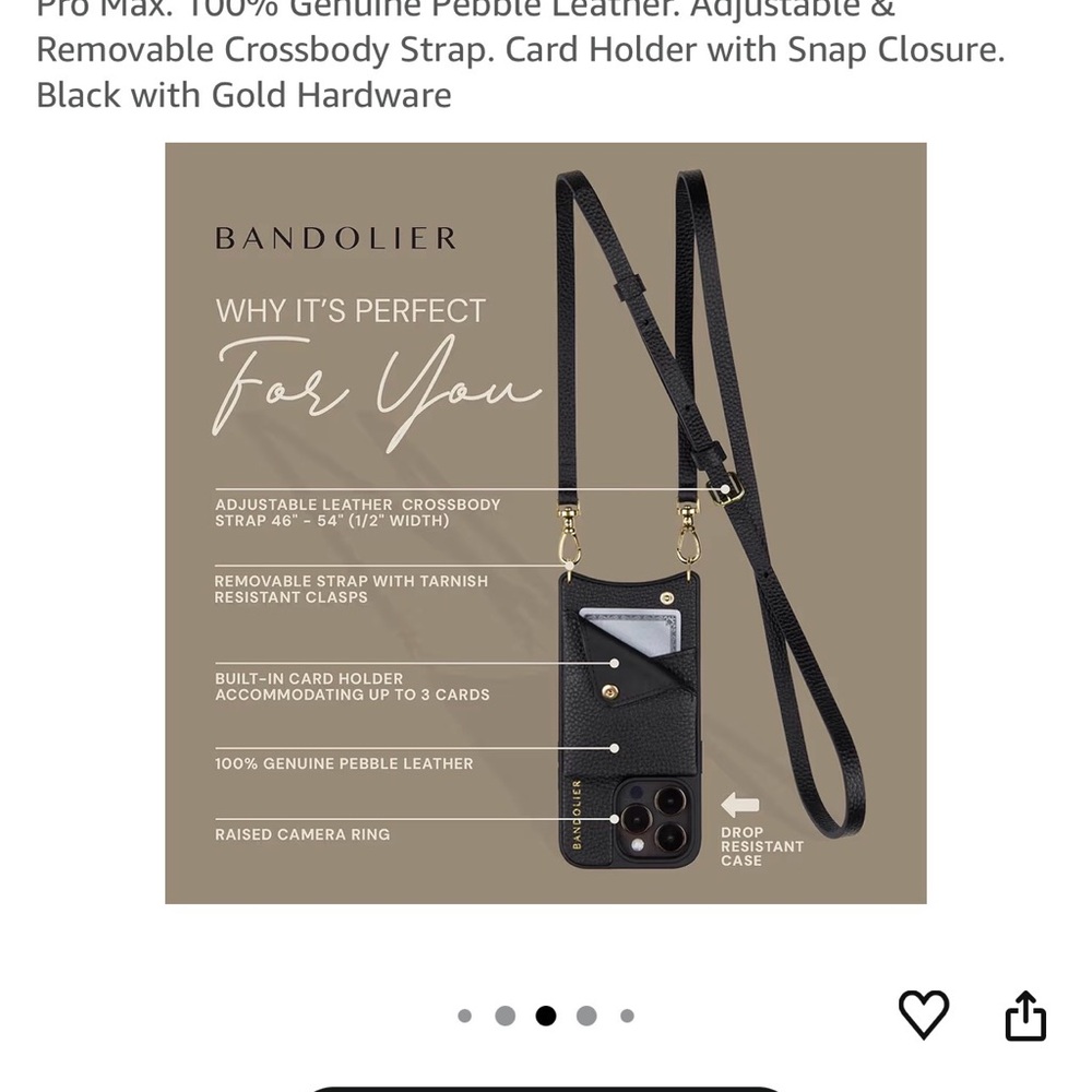 Bandolier Black Pebbled Leather Crossbody Phone Pouch. iPhone 13 Pro Max - Picture 5 of 6